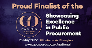 Graphic stating: Proud finalist of the GO Awards UK National 2021/22 Showcasing Excellent in Public Procurement 25 May 2022 Hilton Metropole, Birmingham www.goawards.co.uk/national